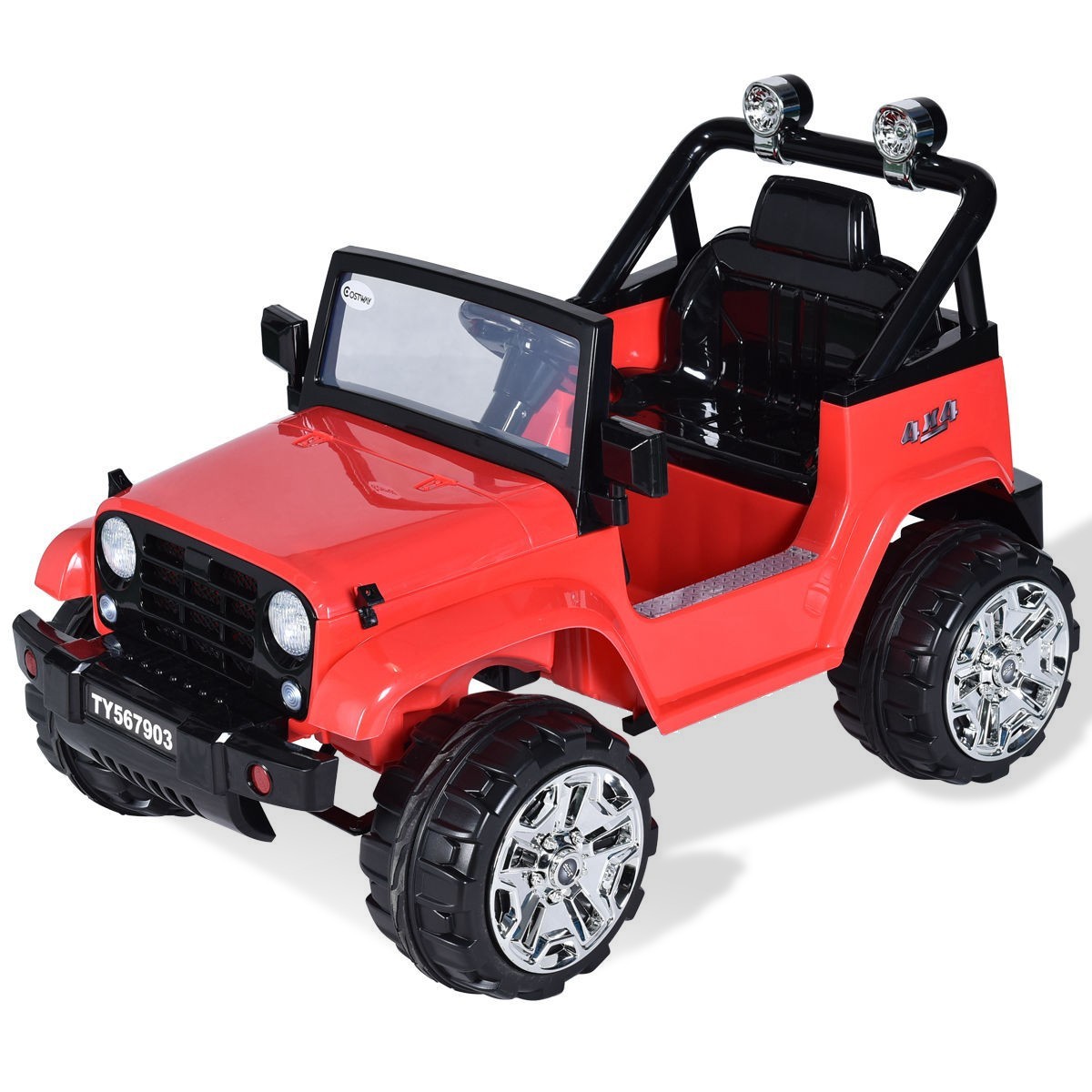 12V Kids Music Remote Control Ride on Jeep Car w/ LED Lights - Red