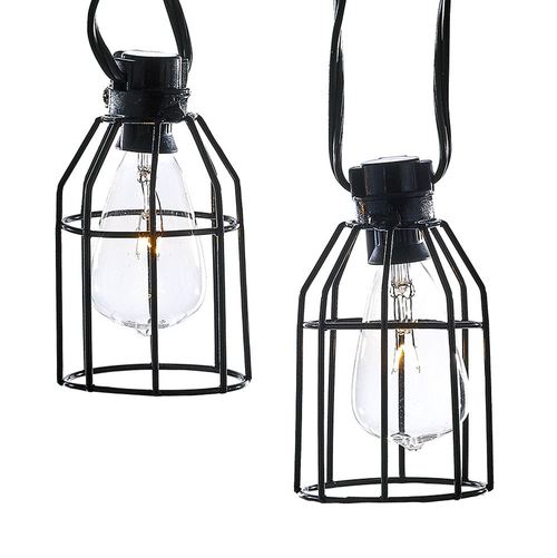 12 Charcoal Black Clear Incandescent Iron Cage Party Celebration Light Set - 32810349