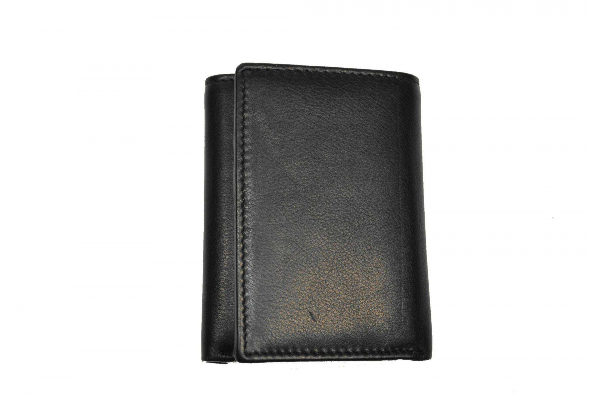 Budd Leather Black Calf Mens Trifold Wallet With ID Window - hotflashsale