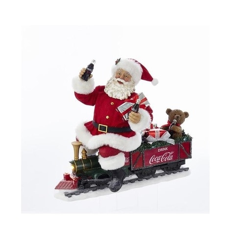 13.25" Red and White Santa Claus on Coca-Cola Train with LED Garland Figurine - 32808093