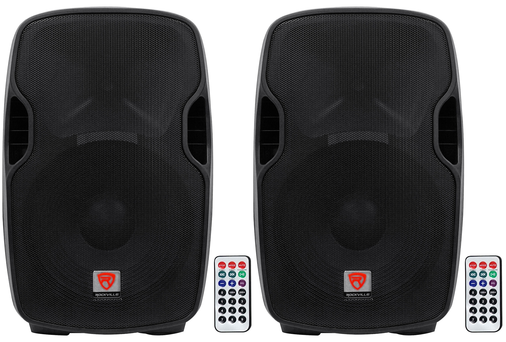 (2) Rockville BPA15 15" Professional Powered 800 Watt DJ PA Speakers w Bluetooth