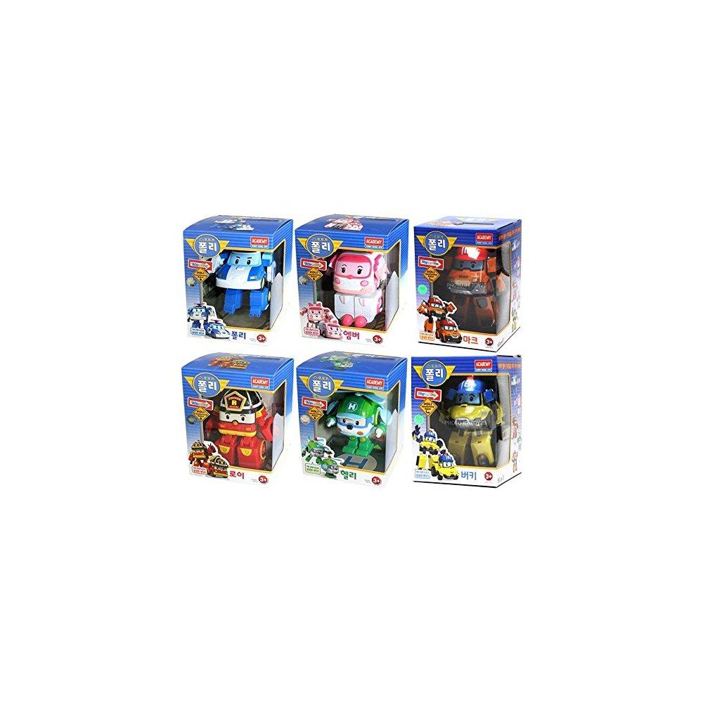 [6 pcs set] academy robocar poli transforming robot toy (poli, roy, amber, helly, mark, bucky)