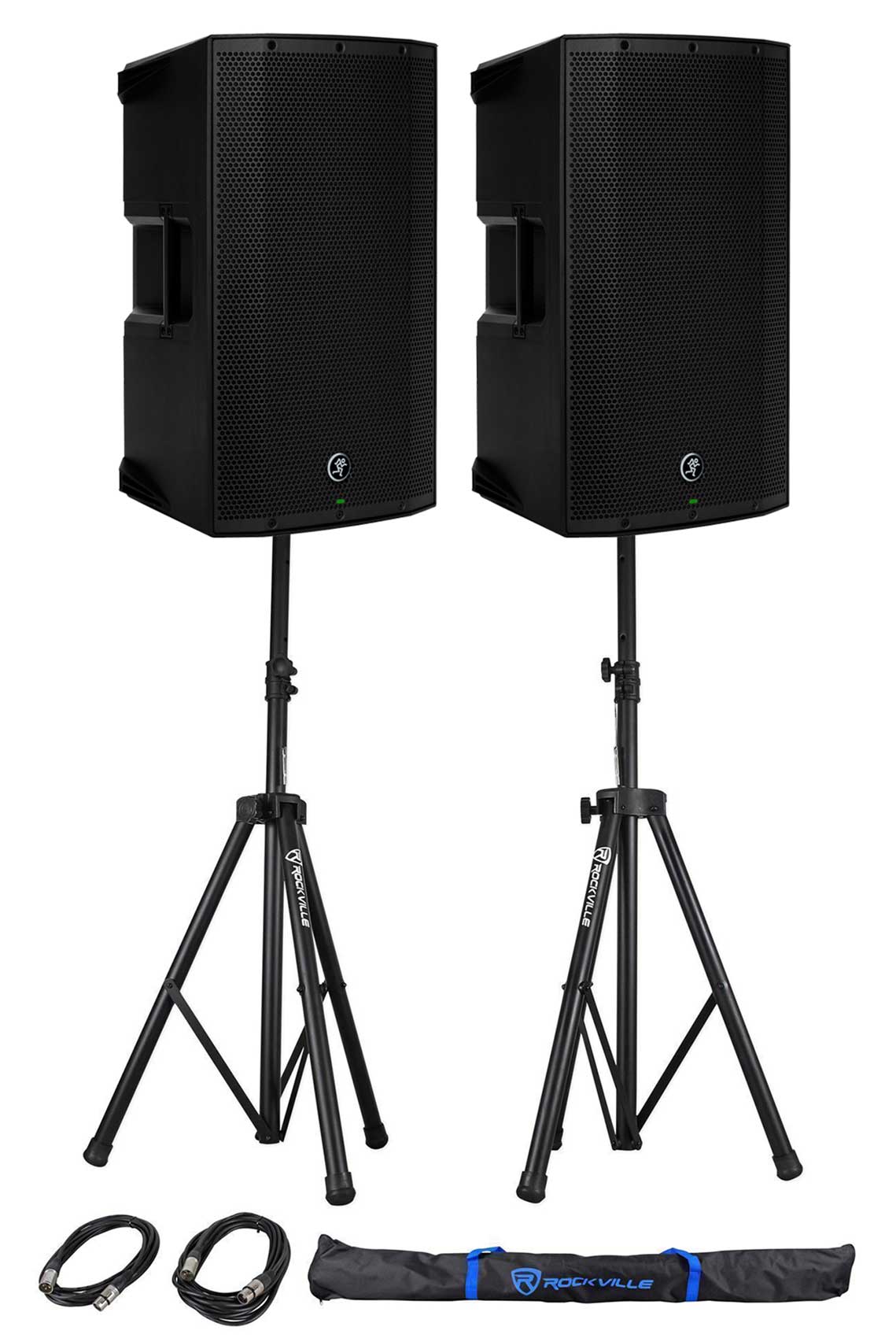 (2) Mackie Thump12BST THUMP-12BST 12" 1300w Powered DJ PA Speakers+Stands+Cables