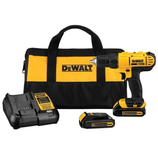 DEWALT 20-Volt MAX Lithium-Ion Cordless 1/2 in. Drill/Driver Kit with (2) 20-Volt Batteries 1.3Ah, Charger and Tool Bag