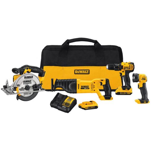 DEWALT 20-Volt MAX Lithium-Ion Cordless Drill/Driver Combo Kit (4-Tool) with (2) 20-Volt Batteries 2.0Ah, Charger and Tool Bag