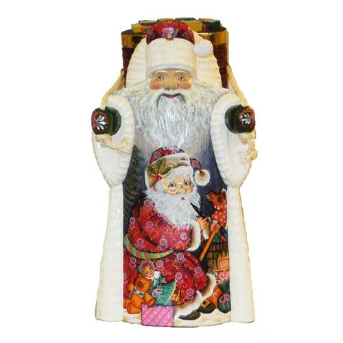 11.5" White and Red Russian Czar Treasures Wooden Santa Claus with Backpack Figure - 9483204