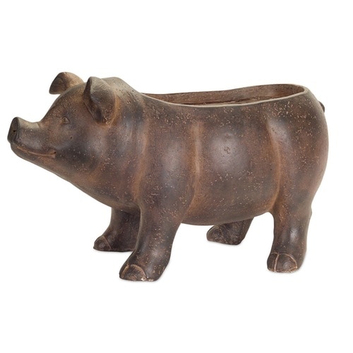 17.5” Brown Distressed Finished Pig Planter - 32822751