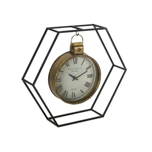 15” Vintage Style Gold Clock with Metal Finished Stand Decor - 33390179