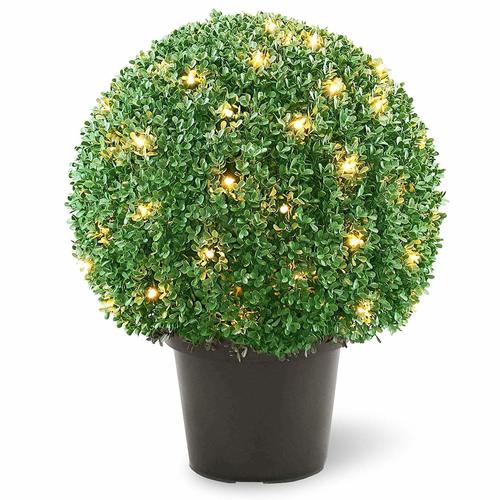1.83 x 18" Pre-Lit Artificial Boxwood Ball Shaped Topiary Tree - Clear Lights - 31377148