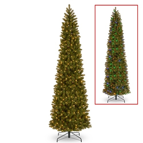12’ Pre-Lit Downswept Douglas Slim Fir Artificial Christmas Tree – Dual Color LED Lights - 33368407