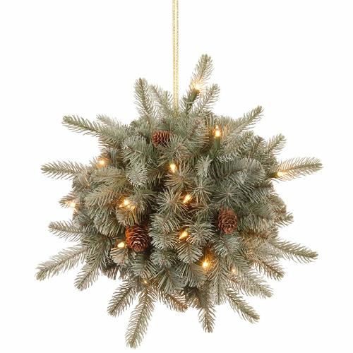 12" Arctic Spruce Kissing Ball with Cones and Warm White LED Lights - 31422808