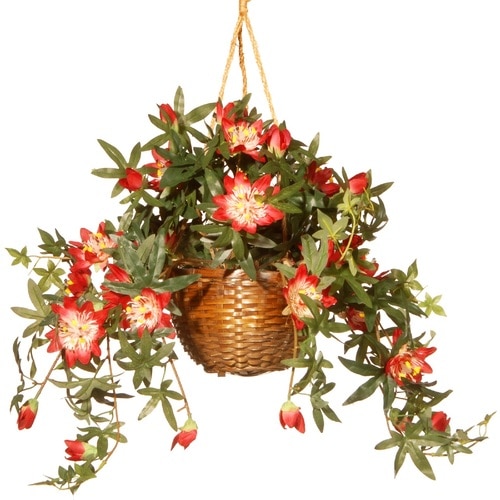 13” Hanging Artificial Red flower in Basket - 33367848