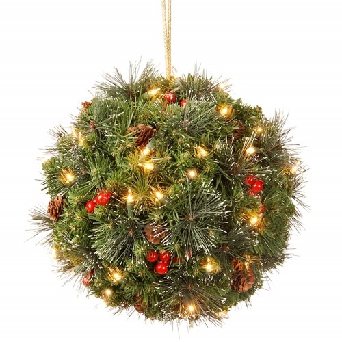 16" Pre-lit Crestwood Spruce Kissing Ball Christmas Ornament - Warm White LED Lights/BO - 31422950