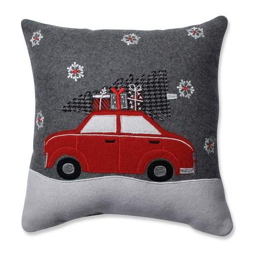 16" Gift Car Grey-Red Throw Pillow - 32823682