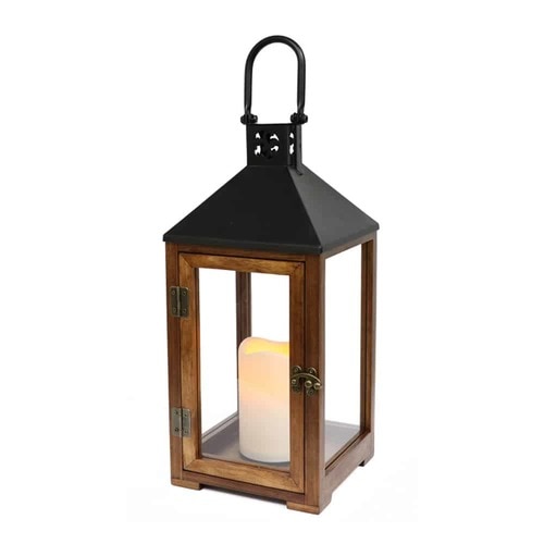 14.5” Metal and Wood Candle Lantern with Flameless LED Candle - 32905187