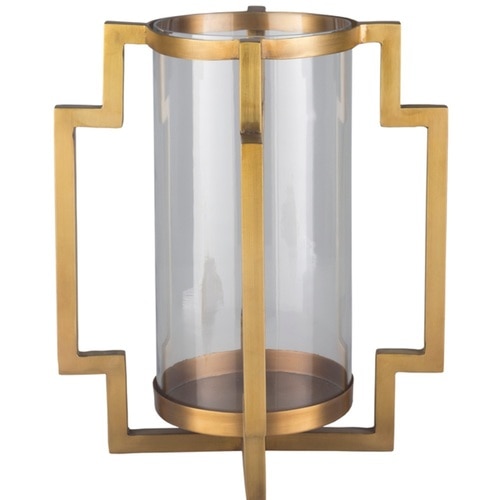13.5" Clear Cylinder Glass Candle Holder in Gold Metal Stand - 33431995