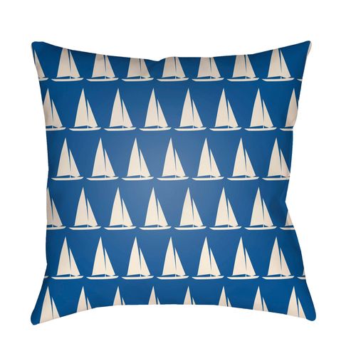 16" Navy Blue and Ivory Yacht Printed Square Throw Pillow Cover - 33431443