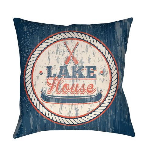 16" Spruce Blue and Beige "LAKE House" Printed Square Throw Pillow Cover - 33416636