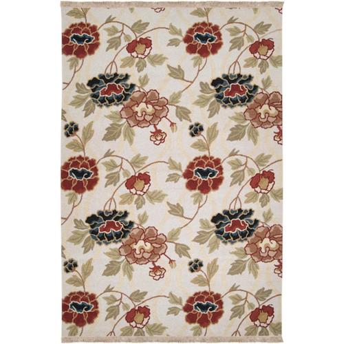 10 x 14 Heirloom Bouquet Fringed Khaki Floral Wool Area Throw Rug - 28463609