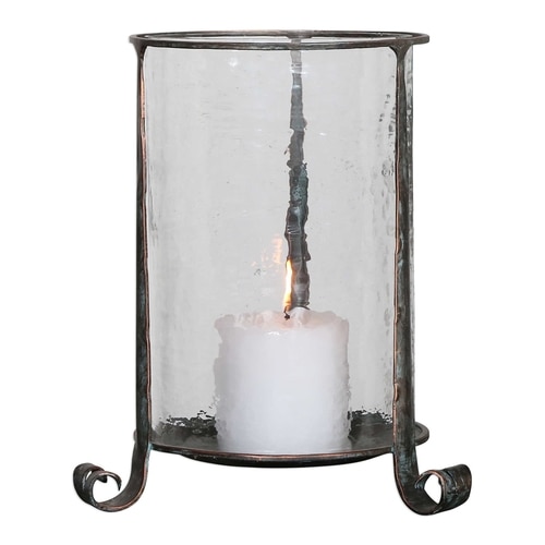 13” Nicia Clear and Bronze Pillar Candle Holder - 33379278