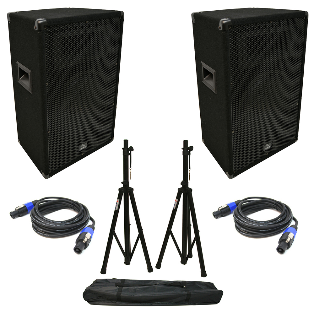(2) Harmony Audio HA-V12P DJ 12" Passive 450W PA Speaker Speakon Cables & Stands