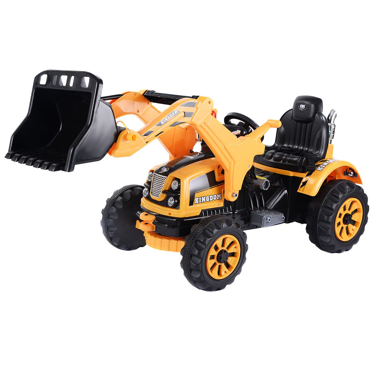 12V Battery Powered Kids Ride On Excavator Truck With Front Loader Digger Yellow