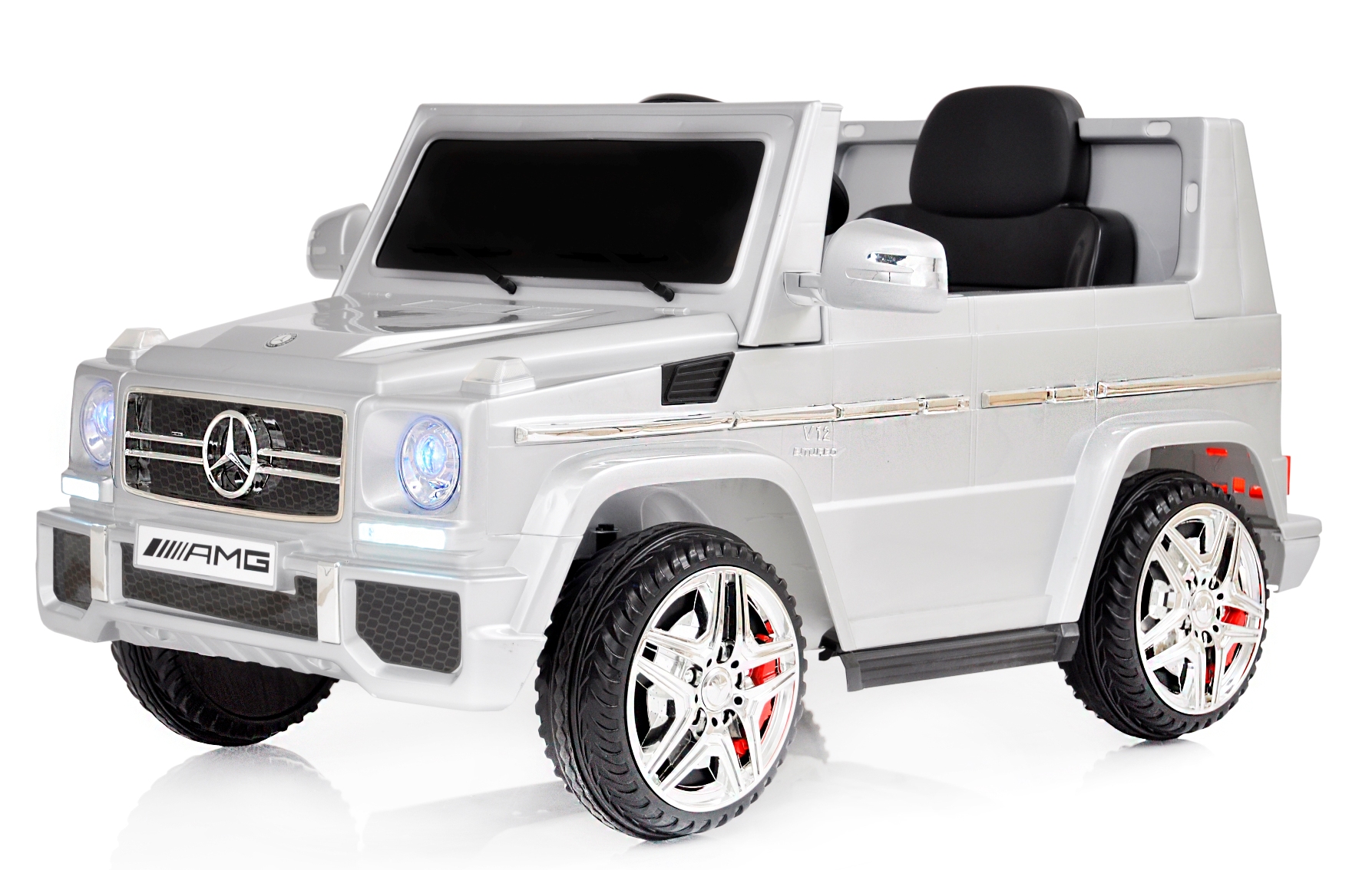 12V powered Mercedes AMG G65 Ride on electric car For Kids with Remote Control LED lights MP3 Leather Seat - Silver
