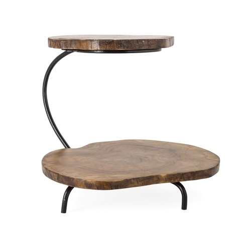 14.5" Brown and Black Two Tier Wooden Serving Tray - 33407774