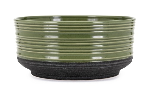 11" Olive Green and Black Glossy Finish Flower Pot Planter - 32815385