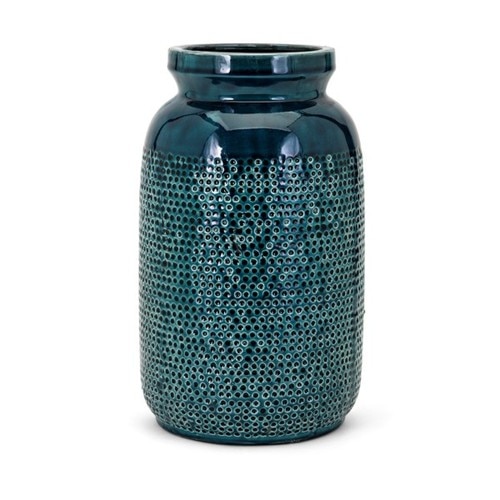 13" Blue Embossed Dot Pattern Transitional Style Large Vase - 32820076