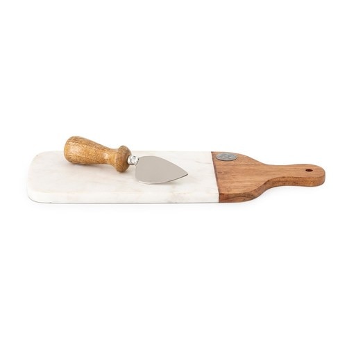 14" Ivory and Gray Sleek Cheeseboard with a Knife - 33407986