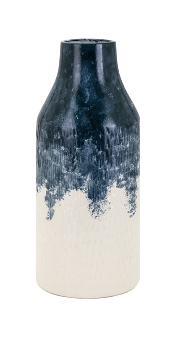 16” White and Blue Distressed Finished Decorative Medium Vase - 32815812