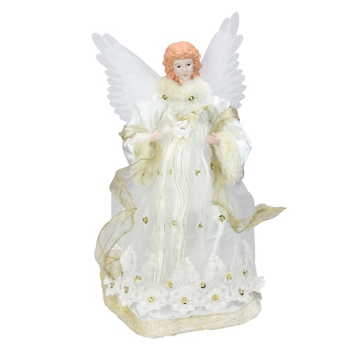 14" Lighted Gold Fiber Optic Animated Porcelain Angel Christmas Tree Topper - 30851674