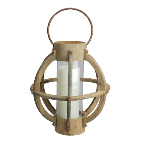 15.75" Seaside Treasures Rustic Chic Drift Wood and Glass Hurricane Pillar Candle Lantern - 31366695