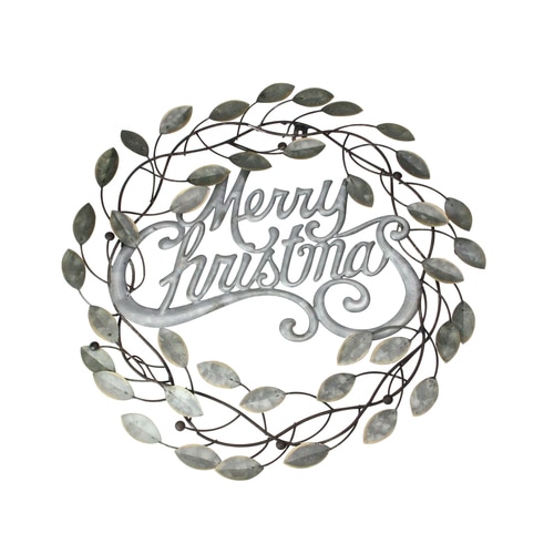17.5" Galvanized Metal Merry Christmas Wall Hanging Wreath - 32919507