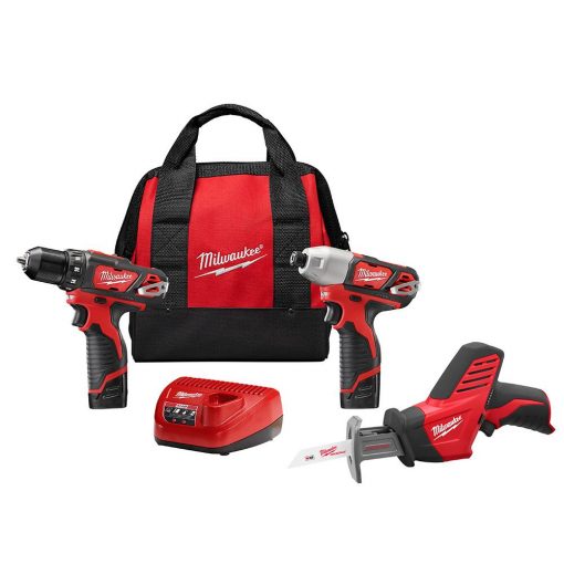 Milwaukee M12 12-Volt Lithium-Ion Cordless Combo Tool Kit (3-Tool) w/(2) 1.5Ah Batteries, (1) Charger, (1) Tool Bag