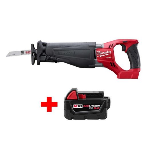 Milwaukee M18 FUEL 18-Volt Lithium-Ion Brushless Cordless SAWZALL Reciprocating Saw with Free M18 5.0Ah Battery
