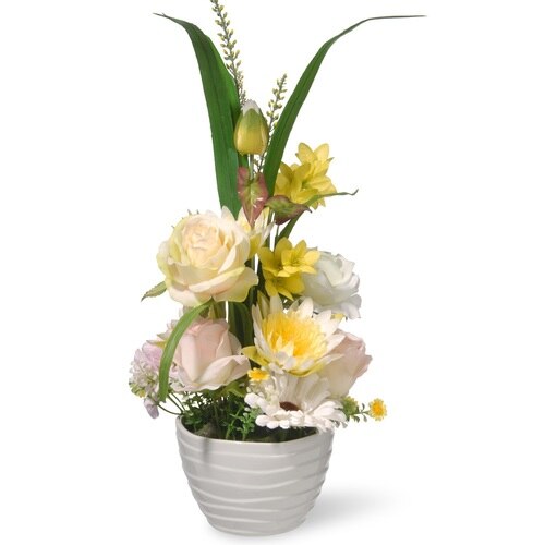 17" Potted Daisy & Rose Flowers - 33368301