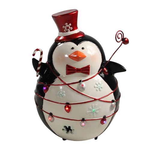 14" Black and White Prelit LED Christmas Penguin with Light String Outdoor Decoration - 32913534