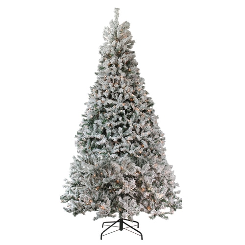 12 Pre-Lit Heavily Flocked Pine Medium Artificial Christmas Tree - Clear Lights - 31466105