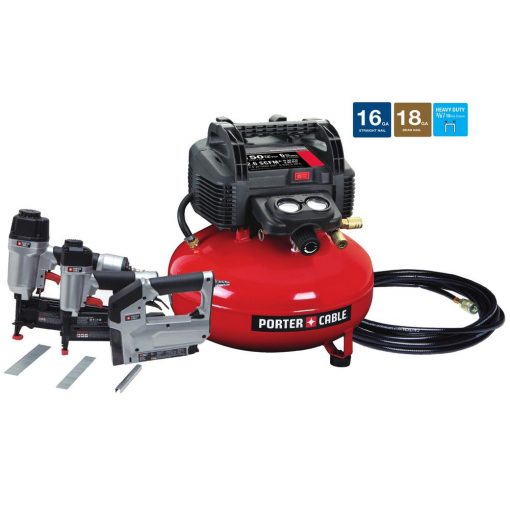 Porter-Cable 6 Gal. 150 PSI Portable Electric Air Compressor, 16-Gauge Nailer, 18-Gauge Nailer and 3/8 in. Stapler Combo Kit (3-Tool)
