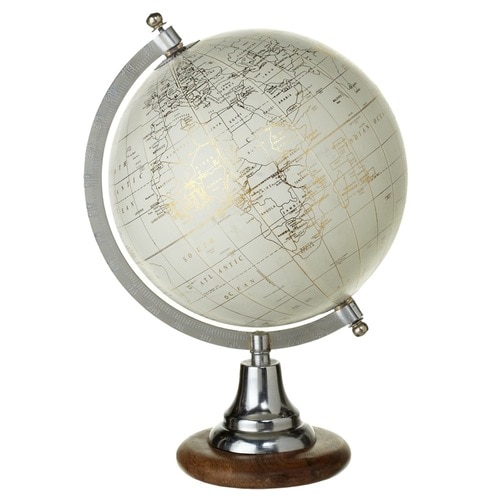 12.5" White and Gold Globe Themed Vintage Style with Wood Stand Table Top - 32782389