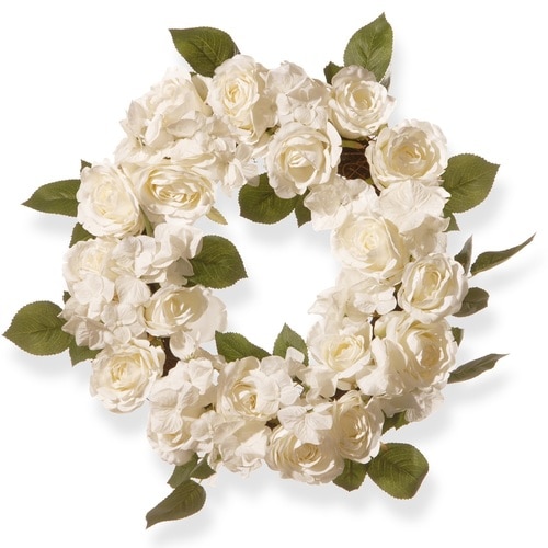 16" White Rose Wreath - 33368092