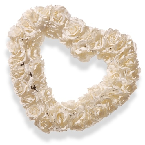 17" White Rose Heart Shaped Valentines Day Wreath - 33368094