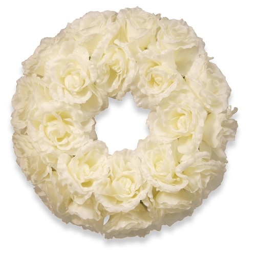 16.5" Glittered White Rose Wreath - 33368096