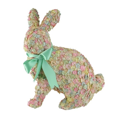 12.5” Multi-Colored Flowered Sitting Easter Bunny Rabbit Spring Tabletop Decoration - 32727400