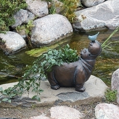 13” Hippo with Bird Planter - 33387738