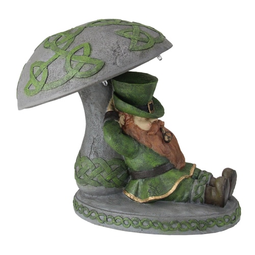 10" Outdoor Leprechaun Leaning on Mushroom LED Solar Statue - 33378011