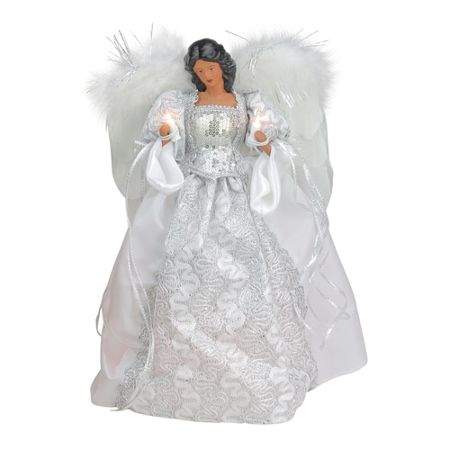 14.5” White and Silver Elegant Feathered Tree Topper - 33372538