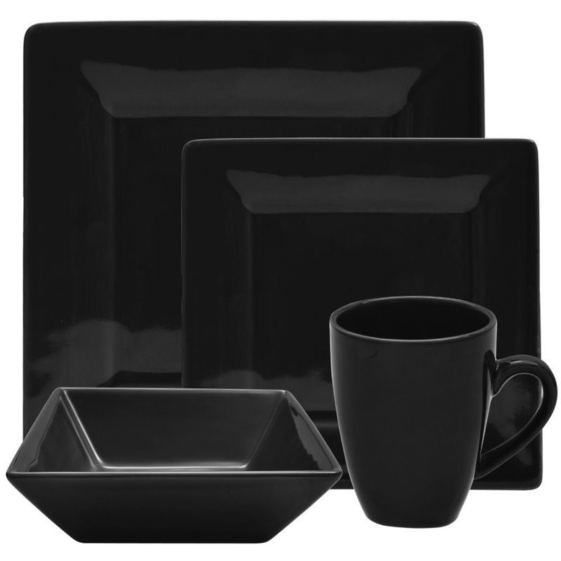 10 Strawberry Street Nova 16 Piece Square Dinnerware Set in Black